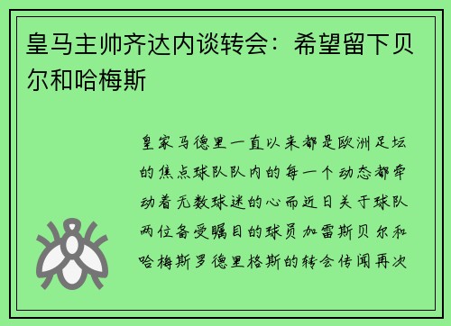 皇马主帅齐达内谈转会：希望留下贝尔和哈梅斯